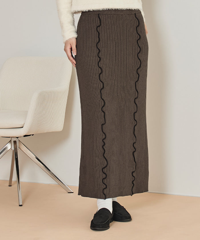 ミエット miette 配色メローリブスカート (ブラック) ブラック