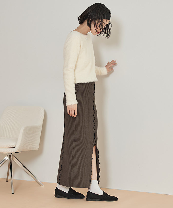 ミエット miette 配色メローリブスカート (ブラック) ブラック