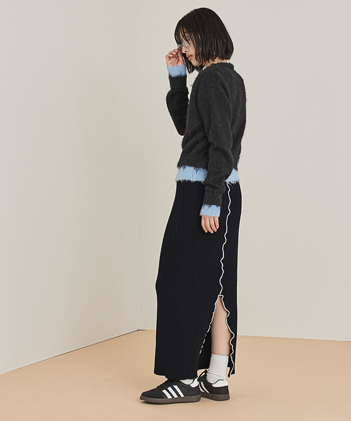 ミエット miette 配色メローリブスカート (ブラック) ブラック