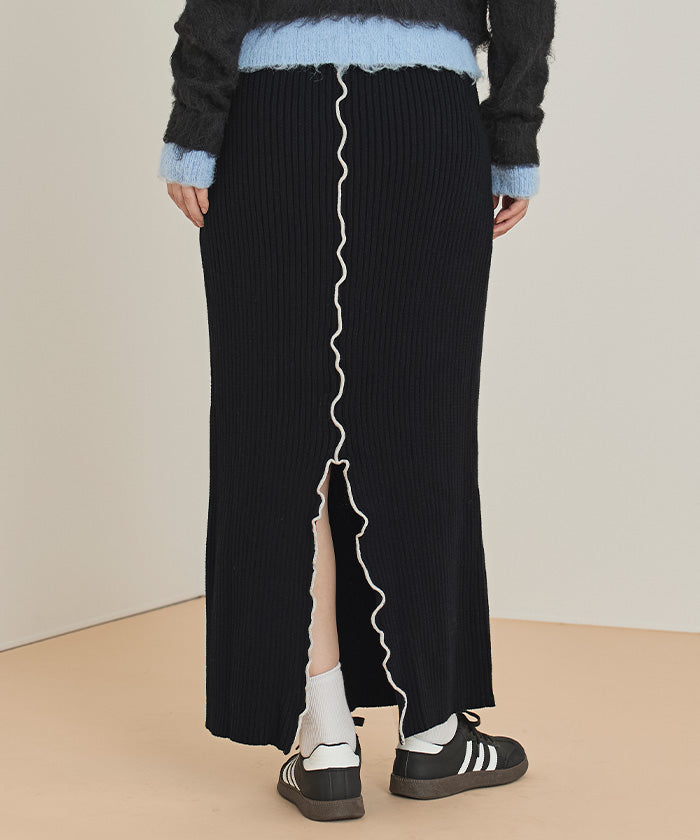 ミエット miette 配色メローリブスカート (ブラック) ブラック