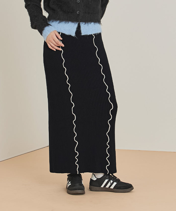 ミエット miette 配色メローリブスカート (ブラック) ブラック