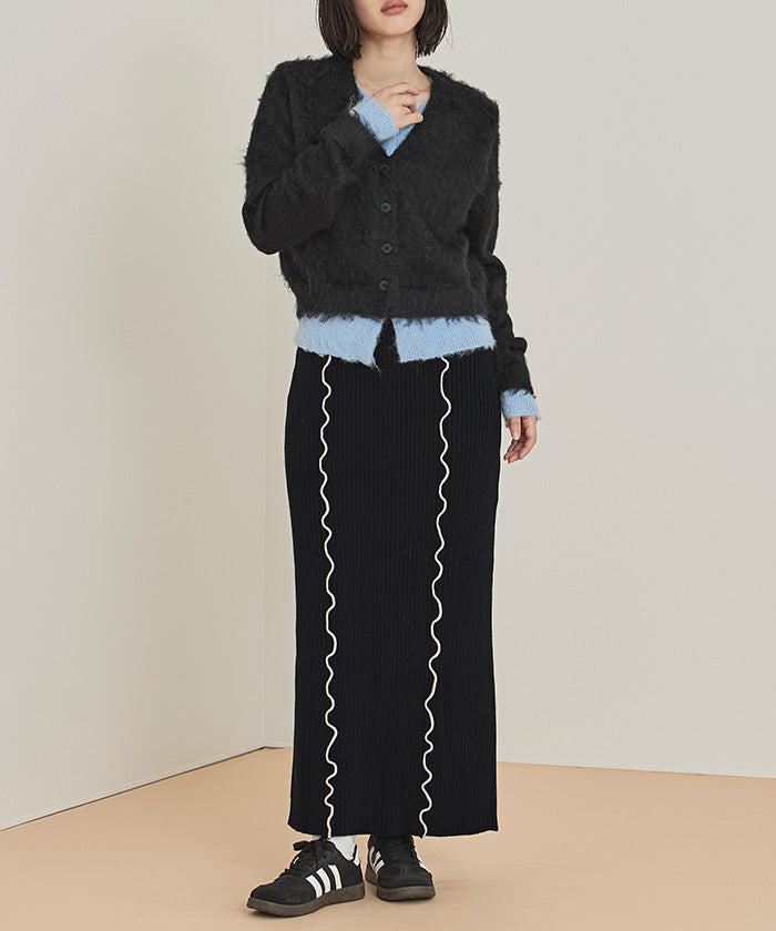 ミエット miette 配色メローリブスカート (ブラック) ブラック