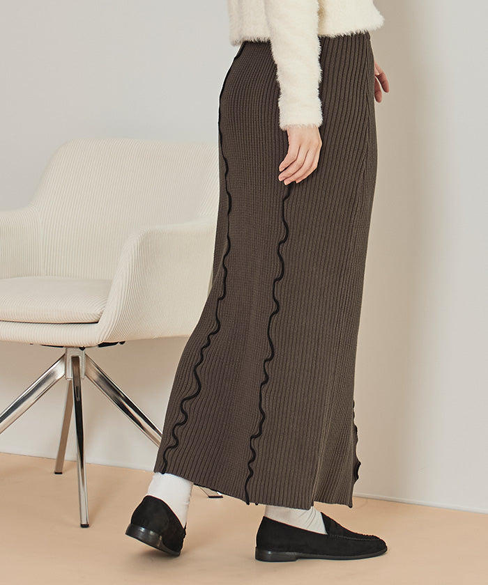 ミエット miette 配色メローリブスカート (ブラック) ブラック