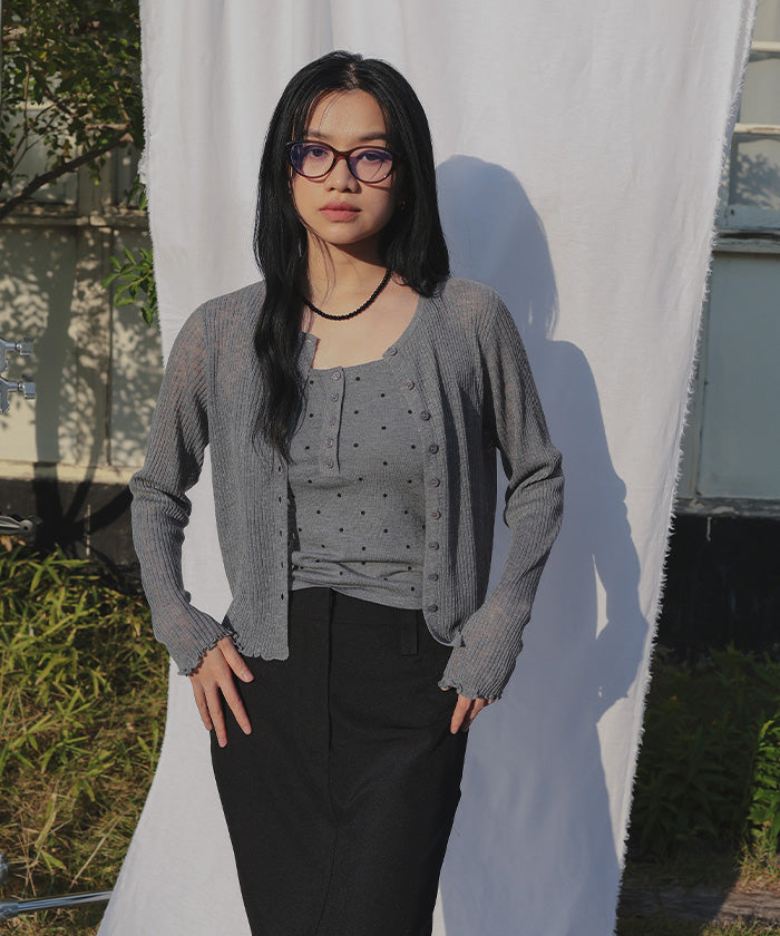 ミエット miette シアーカーディガンドットキャミセット (オフホワイト) オフホワイト