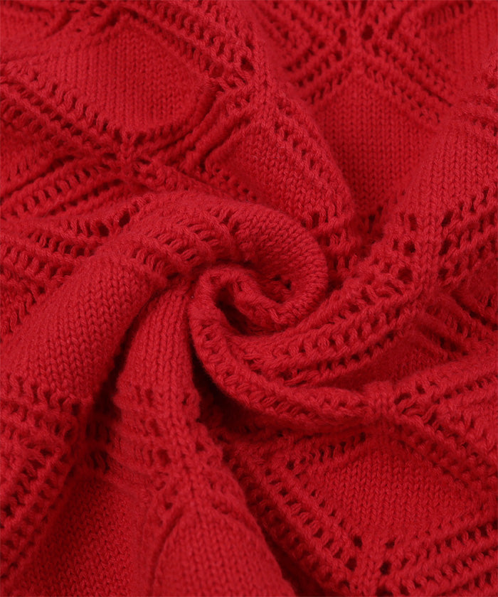 ミエット miette 襟付き透かし編みニットベスト (レッド) レッド