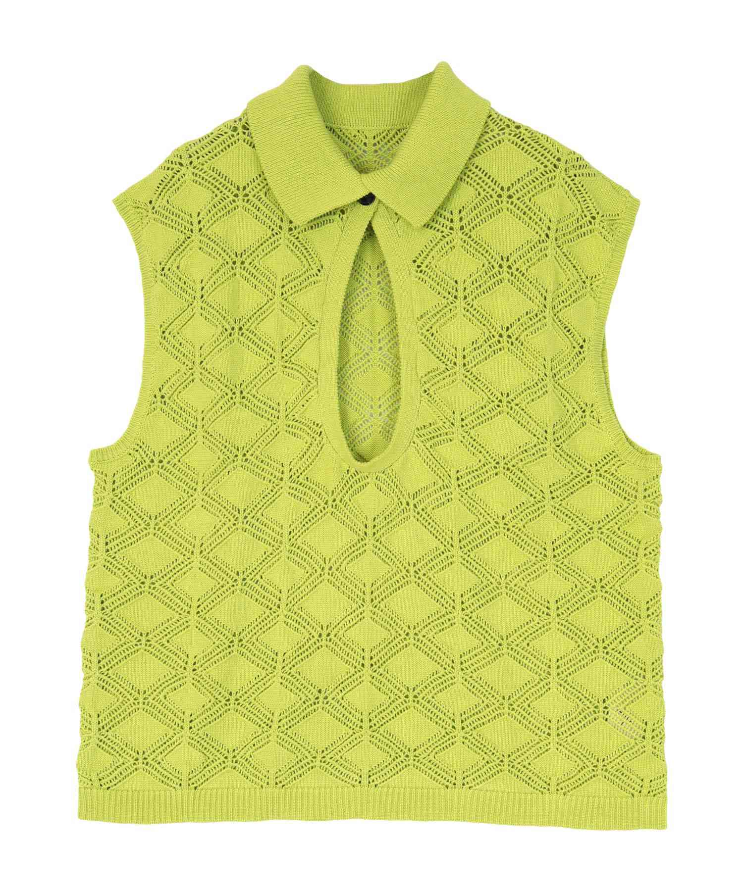 ミエット miette 襟付き透かし編みニットベスト (レッド) レッド