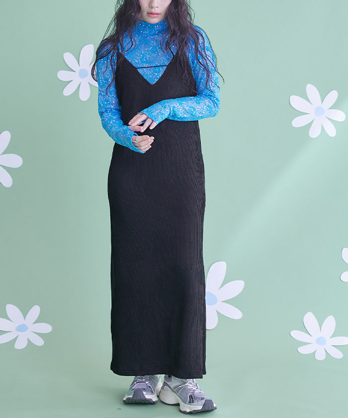 ミエット miette ナミナミジャガードキャミソールワンピース (ブラック) ブラック