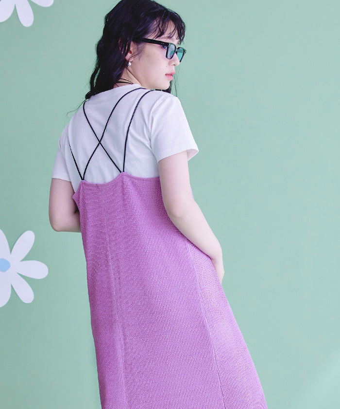 ミエット miette ナミナミジャガードキャミソールワンピース (ブラック) ブラック