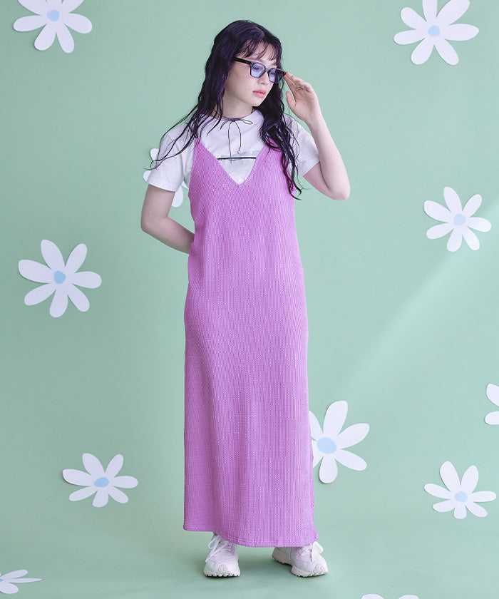 ミエット miette ナミナミジャガードキャミソールワンピース (パープル) パープル