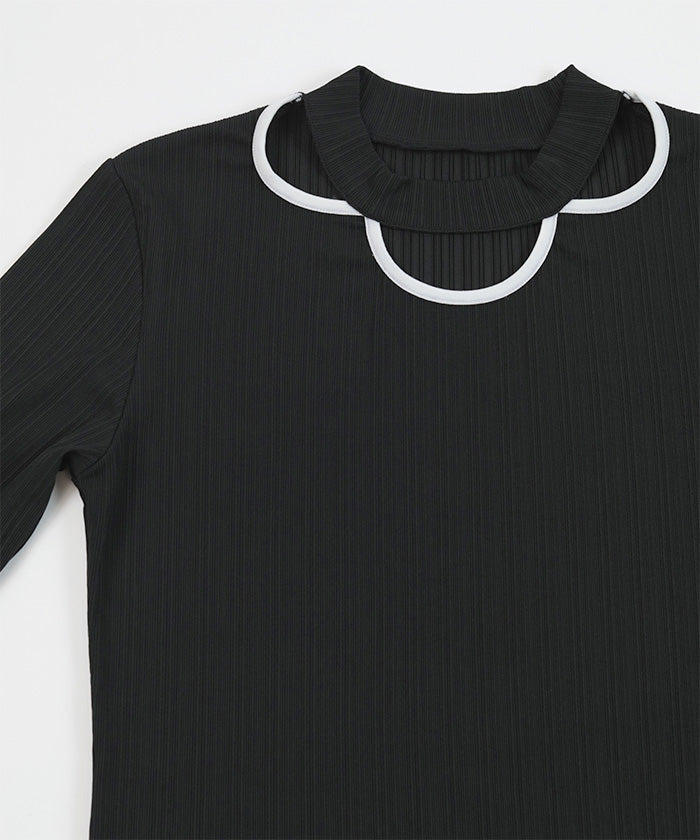 ミエット miette デコルテカットリブトップス (ブラック) ブラック