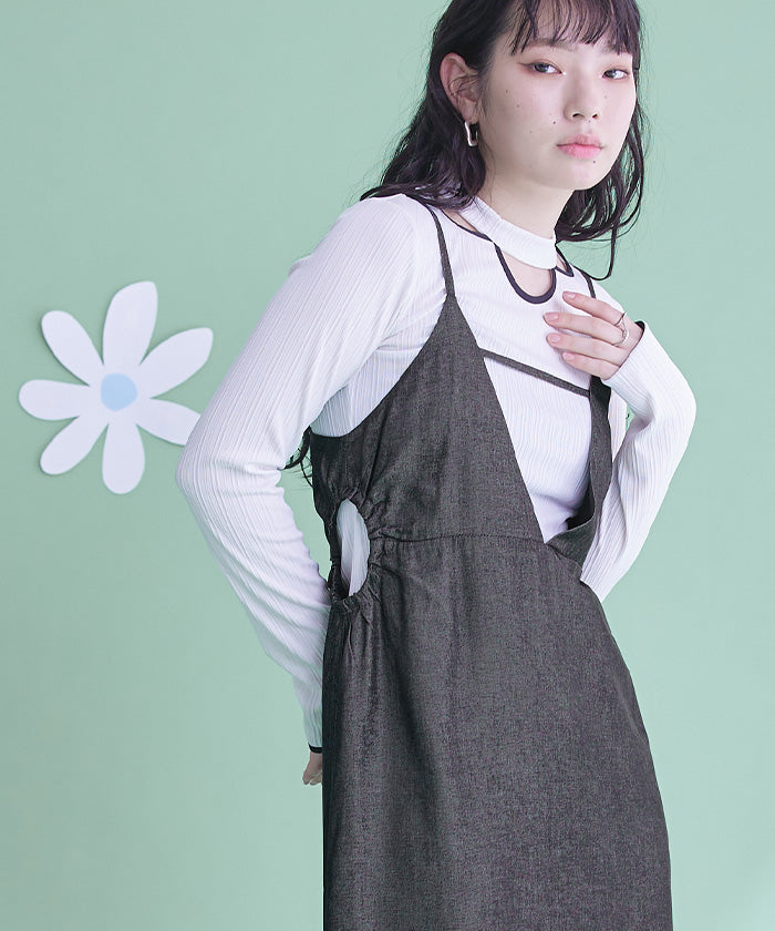 ミエット miette ダンガリーサイドカットキャミソールワンピース