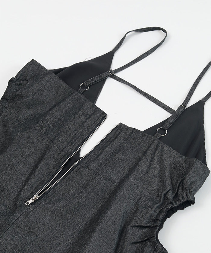 ミエット miette ダンガリーサイドカットキャミソールワンピース