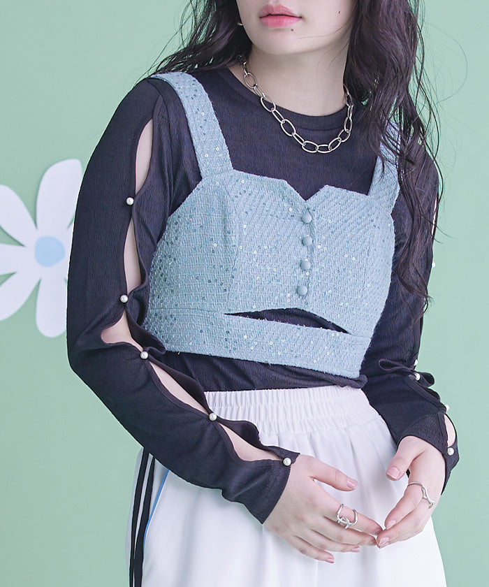 Miette Front Cut Sequin Tweed Bustier