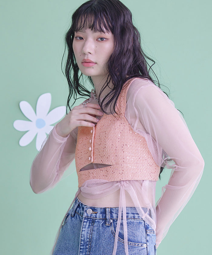 Miette Front Cut Sequin Tweed Bustier