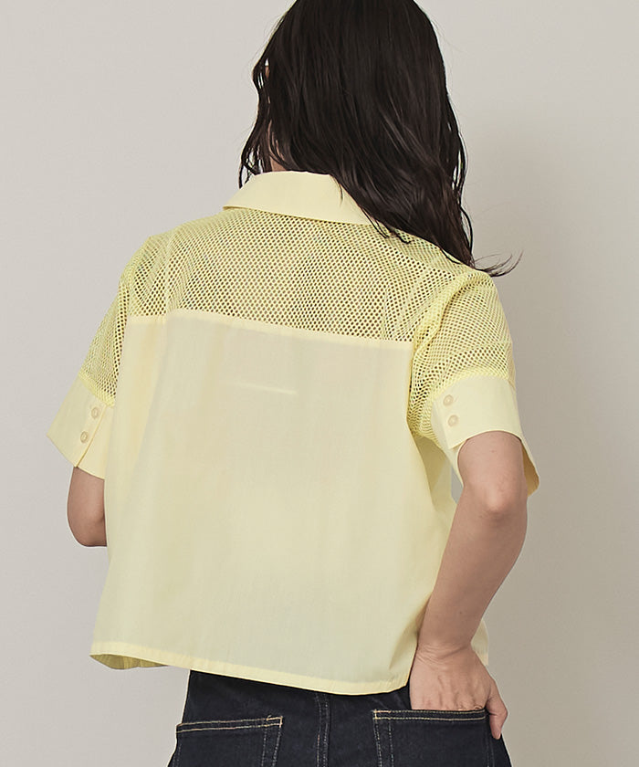 ミエット miette メッシュ切替半袖ショートシャツ (パープル) パープル