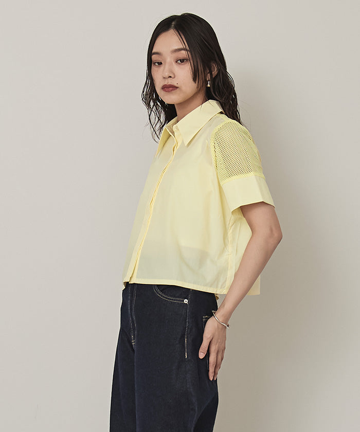 ミエット miette メッシュ切替半袖ショートシャツ (パープル) パープル