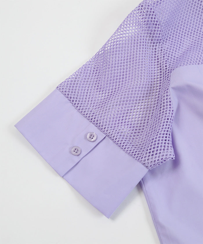 ミエット miette メッシュ切替半袖ショートシャツ (パープル) パープル