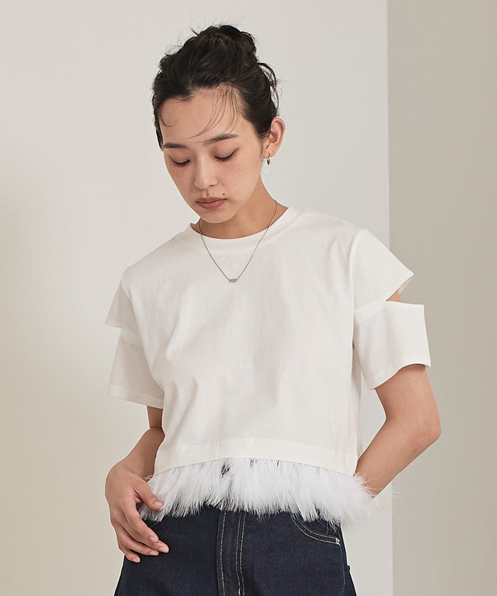 ミエット miette フェザークロップドTシャツ (チャコール) チャコール