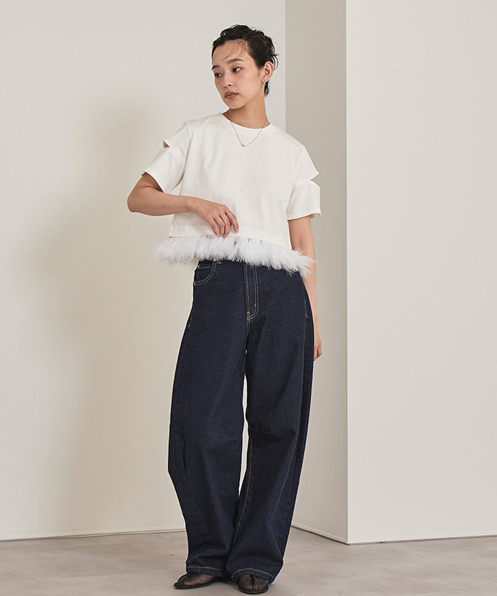 ミエット miette フェザークロップドTシャツ (チャコール) チャコール