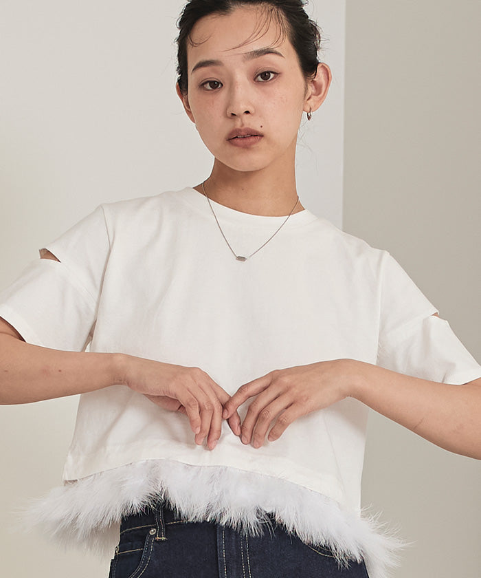 ミエット miette フェザークロップドTシャツ (チャコール) チャコール