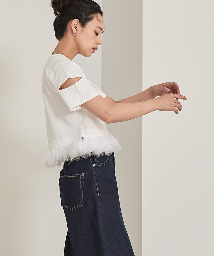 ミエット miette フェザークロップドTシャツ (チャコール) チャコール