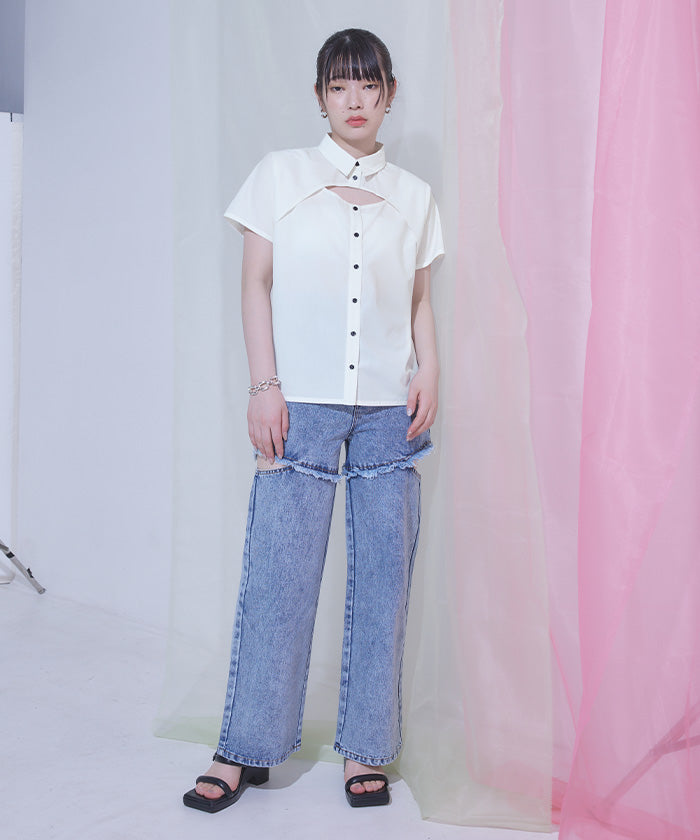 ミエット miette デコルテカットシャツ (ブラック) ブラック