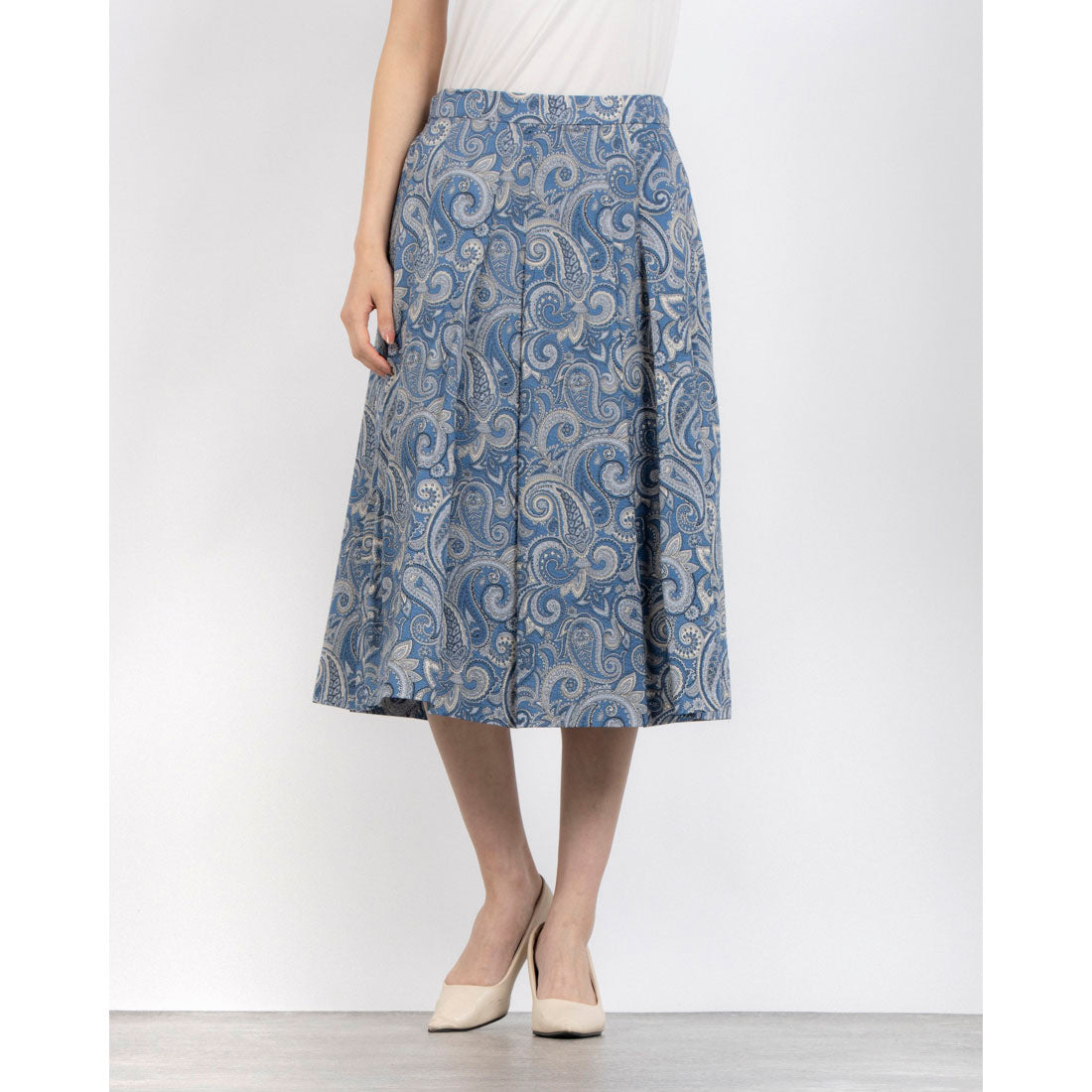 ミ・デゥー mi・deu・・・ ペイズリー柄タックスカート (ブルー) ブルー