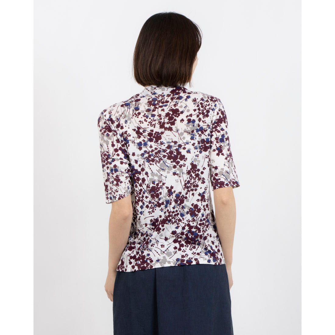 ミ・デゥー mi・deu・・・ 小花綿ガーゼHN半袖PO (エンジ) エンジ