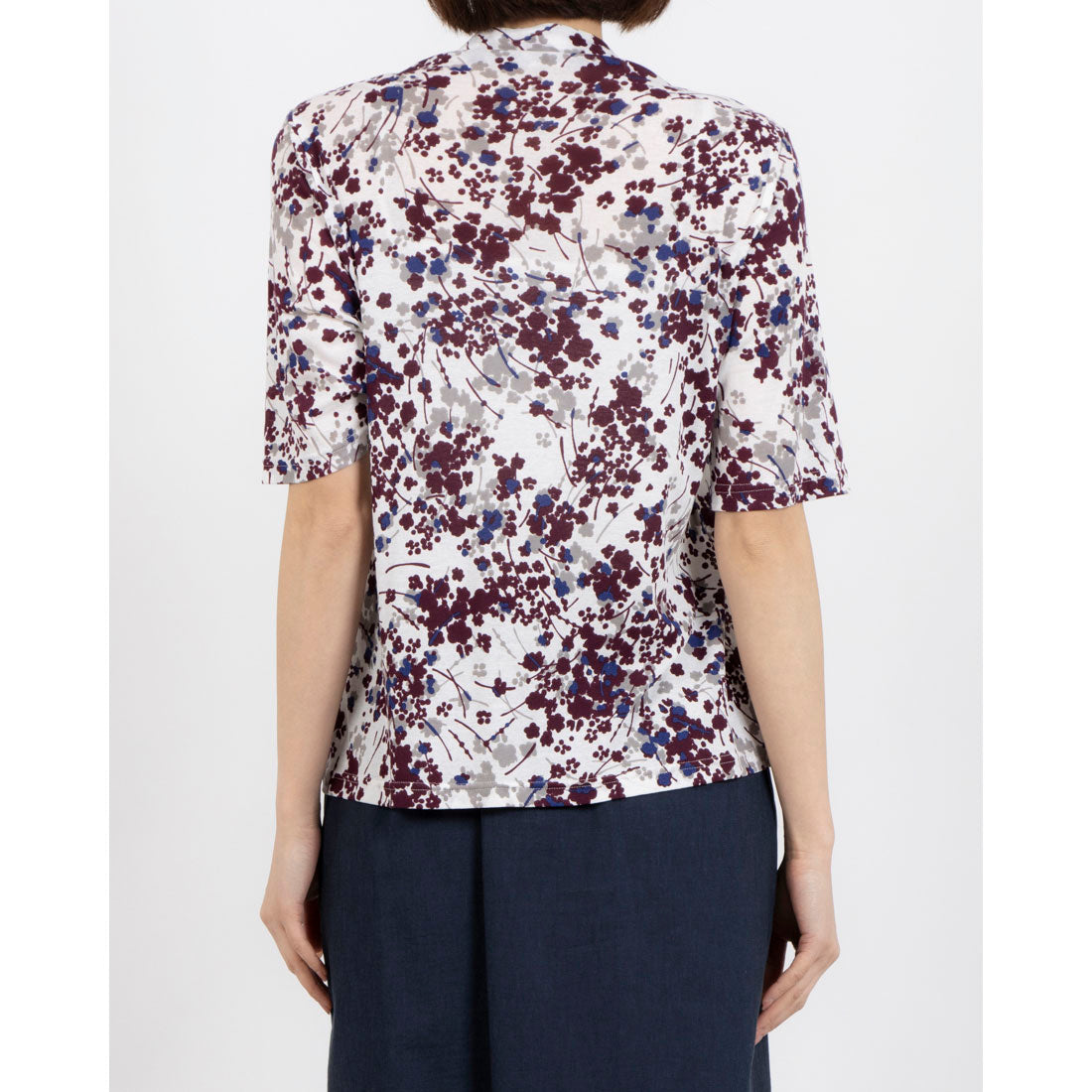 ミ・デゥー mi・deu・・・ 小花綿ガーゼHN半袖PO (エンジ) エンジ