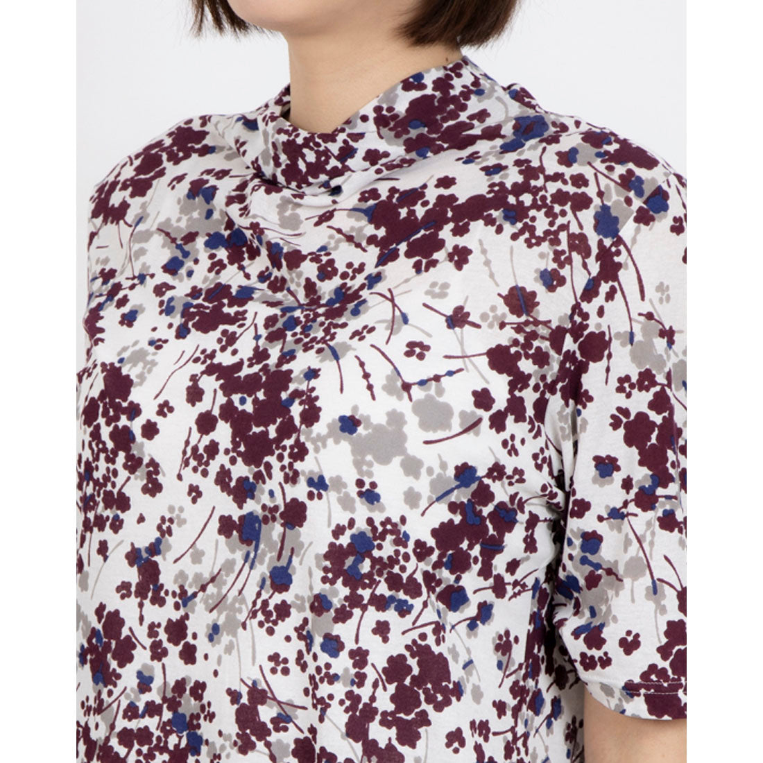 ミ・デゥー mi・deu・・・ 小花綿ガーゼHN半袖PO (エンジ) エンジ