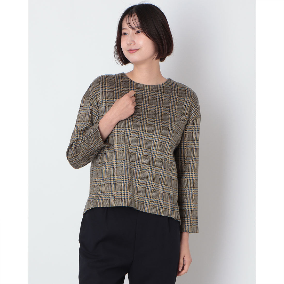ミ・デゥー mi・deu・・・ グレンチェックRNブラウス (ゴールド) ゴールド