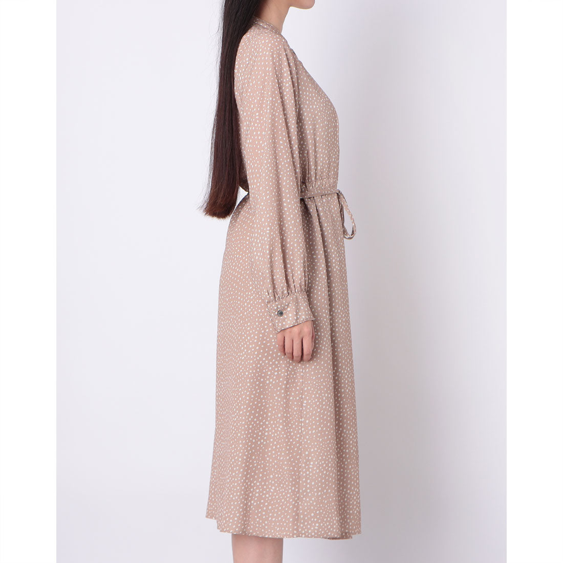 ミ・デゥー mi・deu・・・ ドット柄前開きワンピース (ベージュ) ベージュ