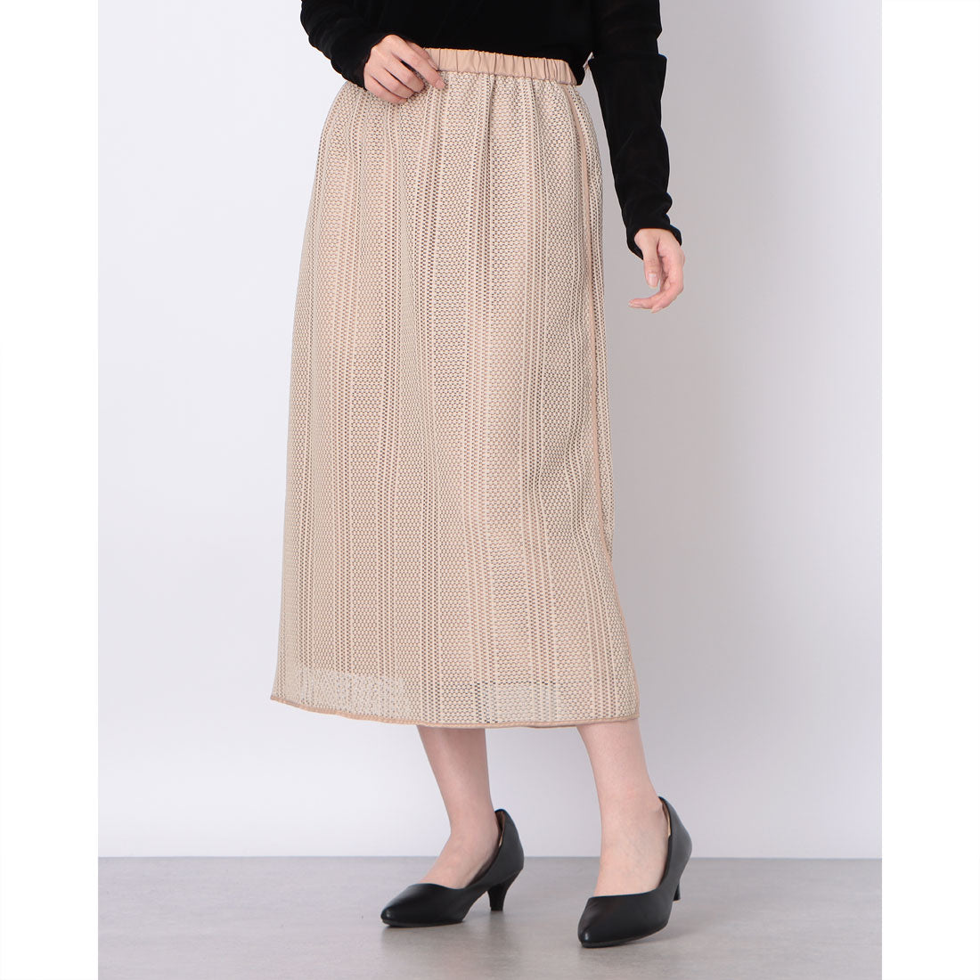 ミ・デゥー mi・deu・・・ ラッセルレースロングスカート (ベージュ) ベージュ