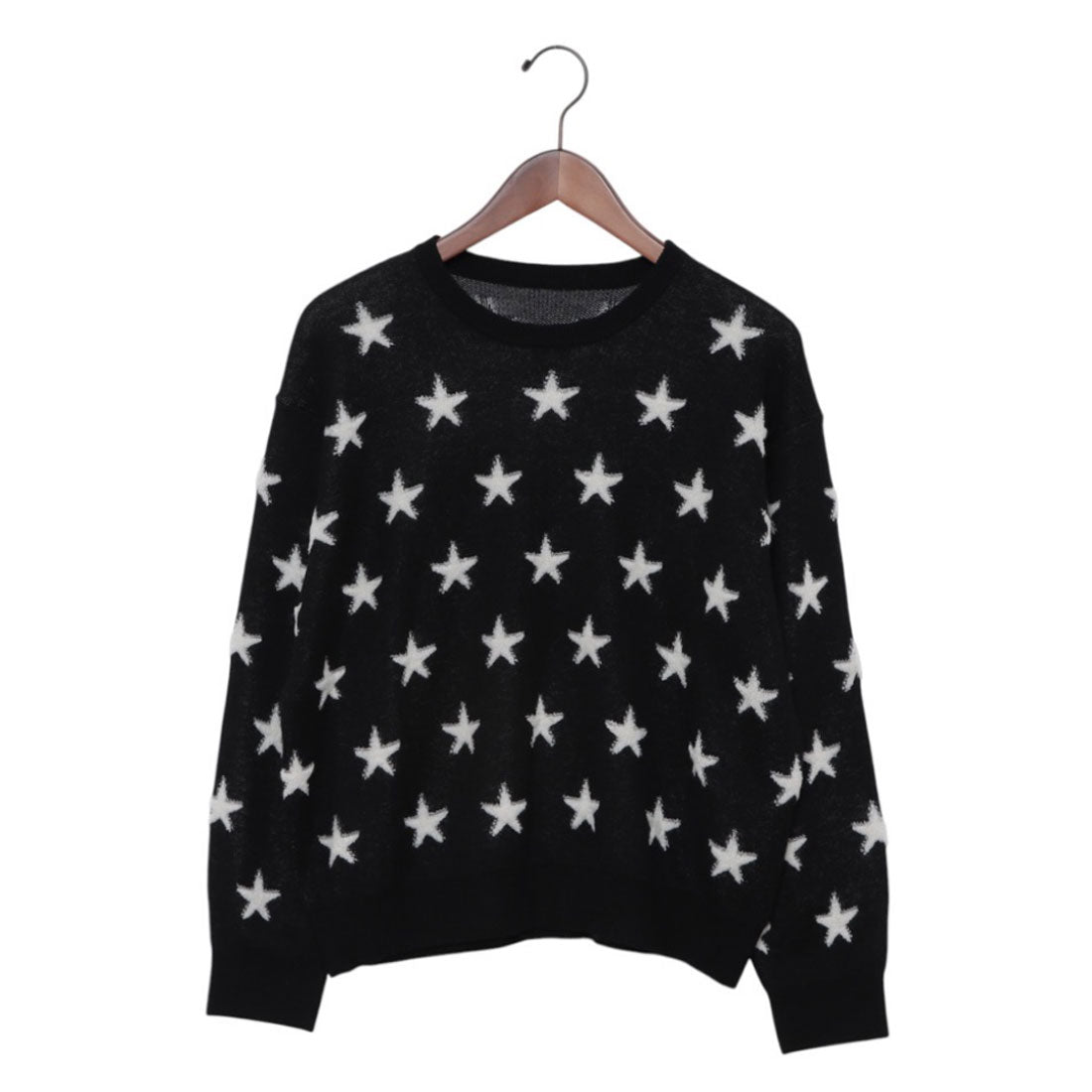 ミ・デゥー mi・deu・・・ 星柄パイルJQDクルーネックプルオーバー (ブラック) ブラック
