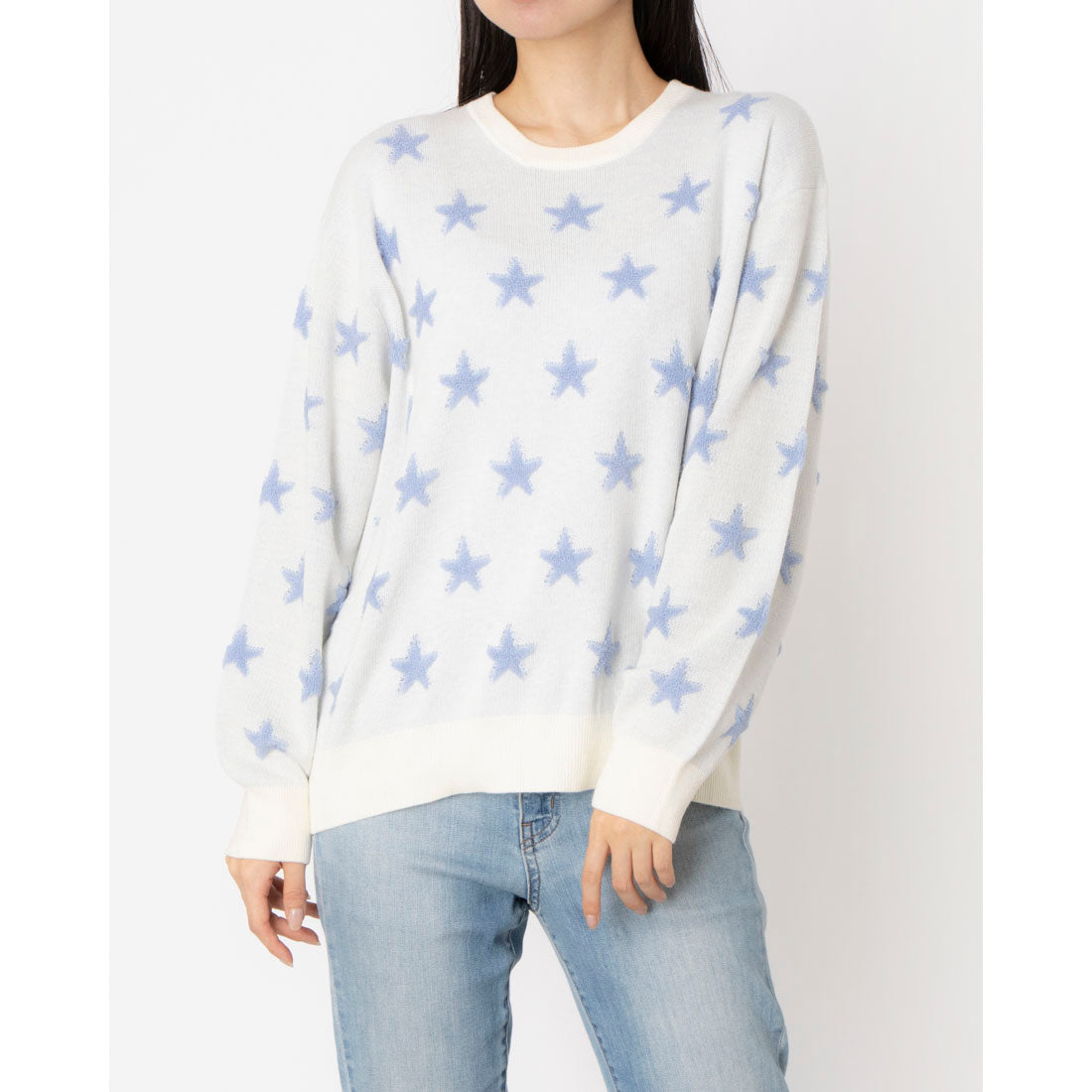 ミ・デゥー mi・deu・・・ 星柄パイルJQDクルーネックプルオーバー (ブラック) ブラック