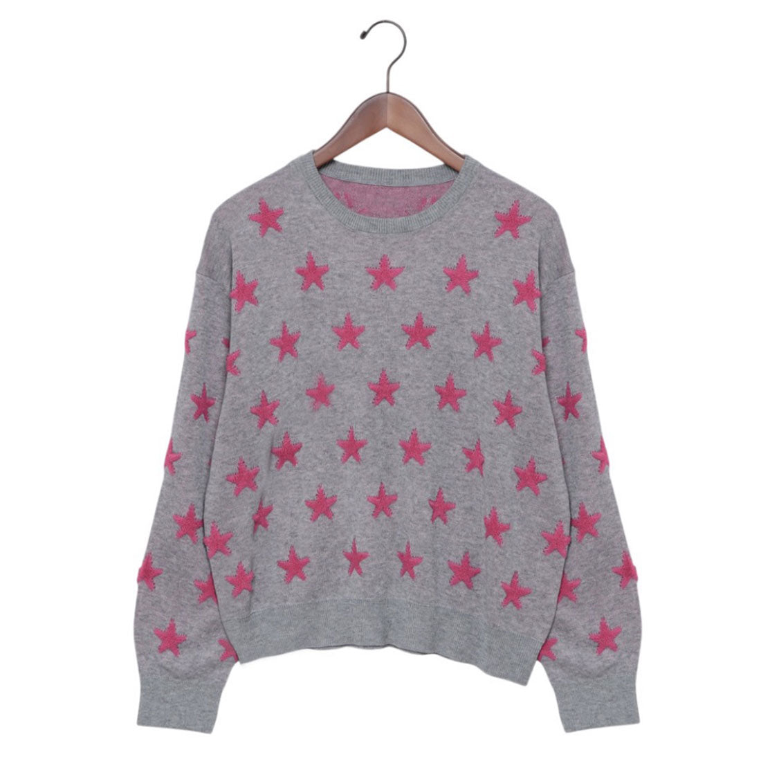 ミ・デゥー mi・deu・・・ 星柄パイルJQDクルーネックプルオーバー (ライトグレイ) ライトグレイ