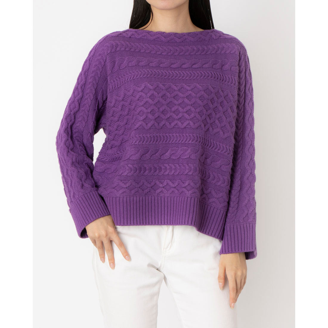 ミ・デゥー mi・deu・・・ 身頃ケーブル横使ドルマンプルオーバー (パープル) パープル