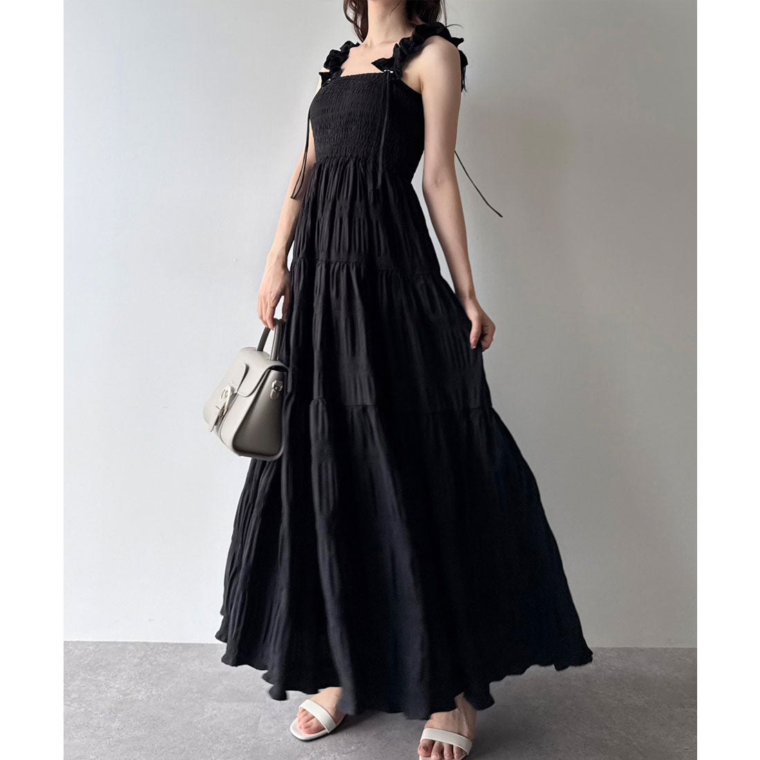 ミピアール mipiarl mipiarl ギャザーショルダーエアリーワンピース【一部ペチスカートセット】 (ブラック) ブラック