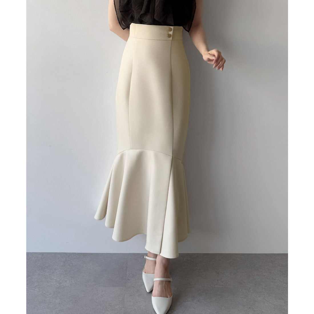 ミピアール mipiarl mipiarl 前スリットゴールドボタンマーメイドスカート (アイボリー) アイボリー