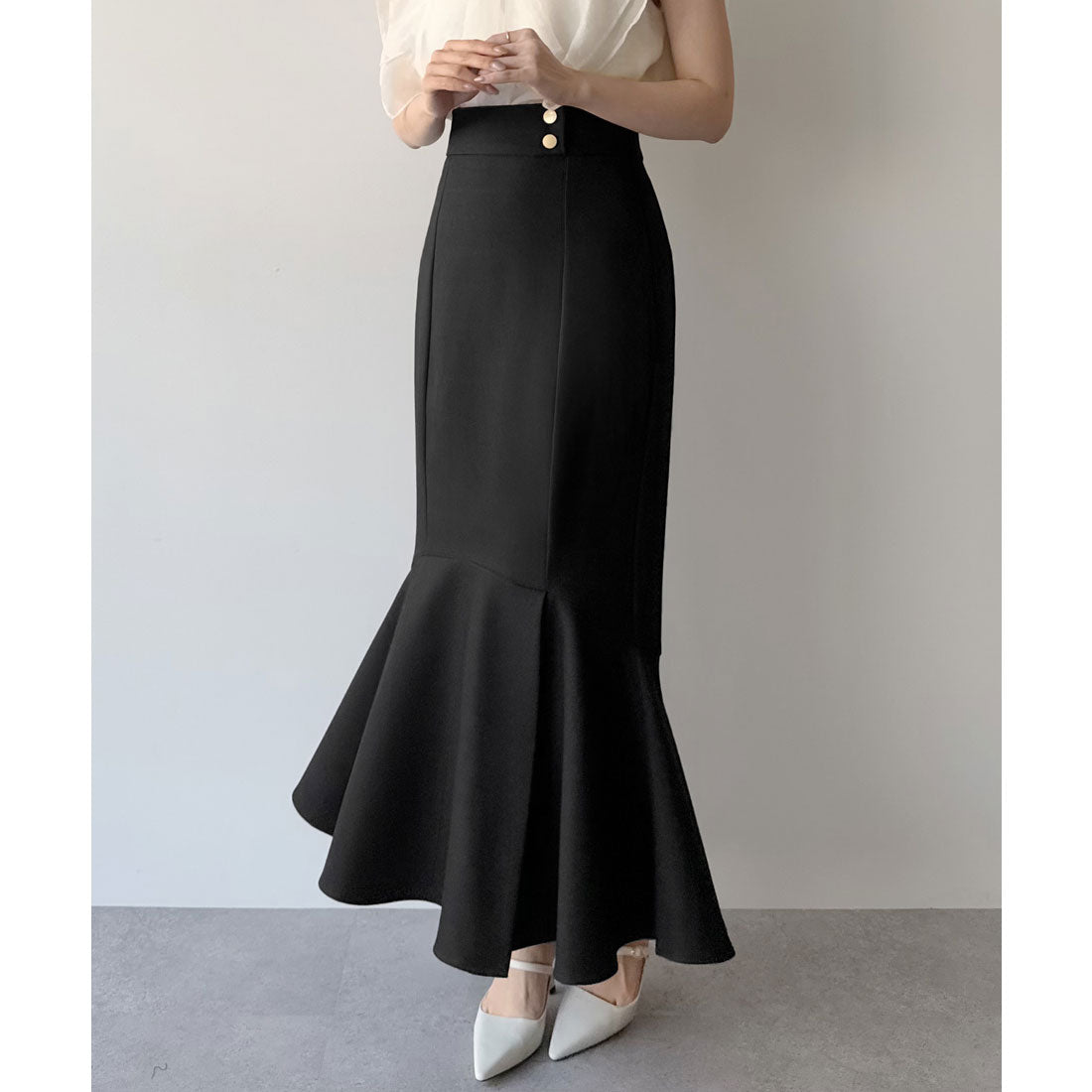 ミピアール mipiarl mipiarl 前スリットゴールドボタンマーメイドスカート (ブラック) ブラック