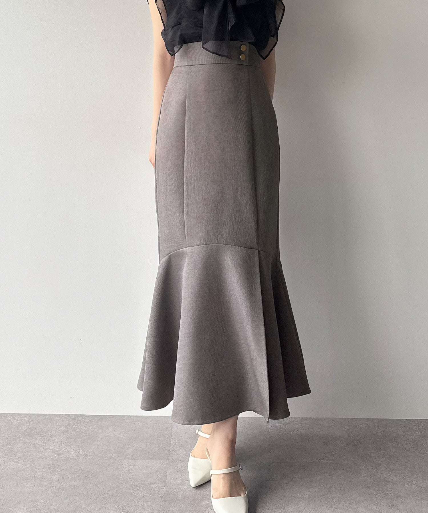 ミピアール mipiarl mipiarl 前スリットゴールドボタンマーメイドスカート (グレー) グレー