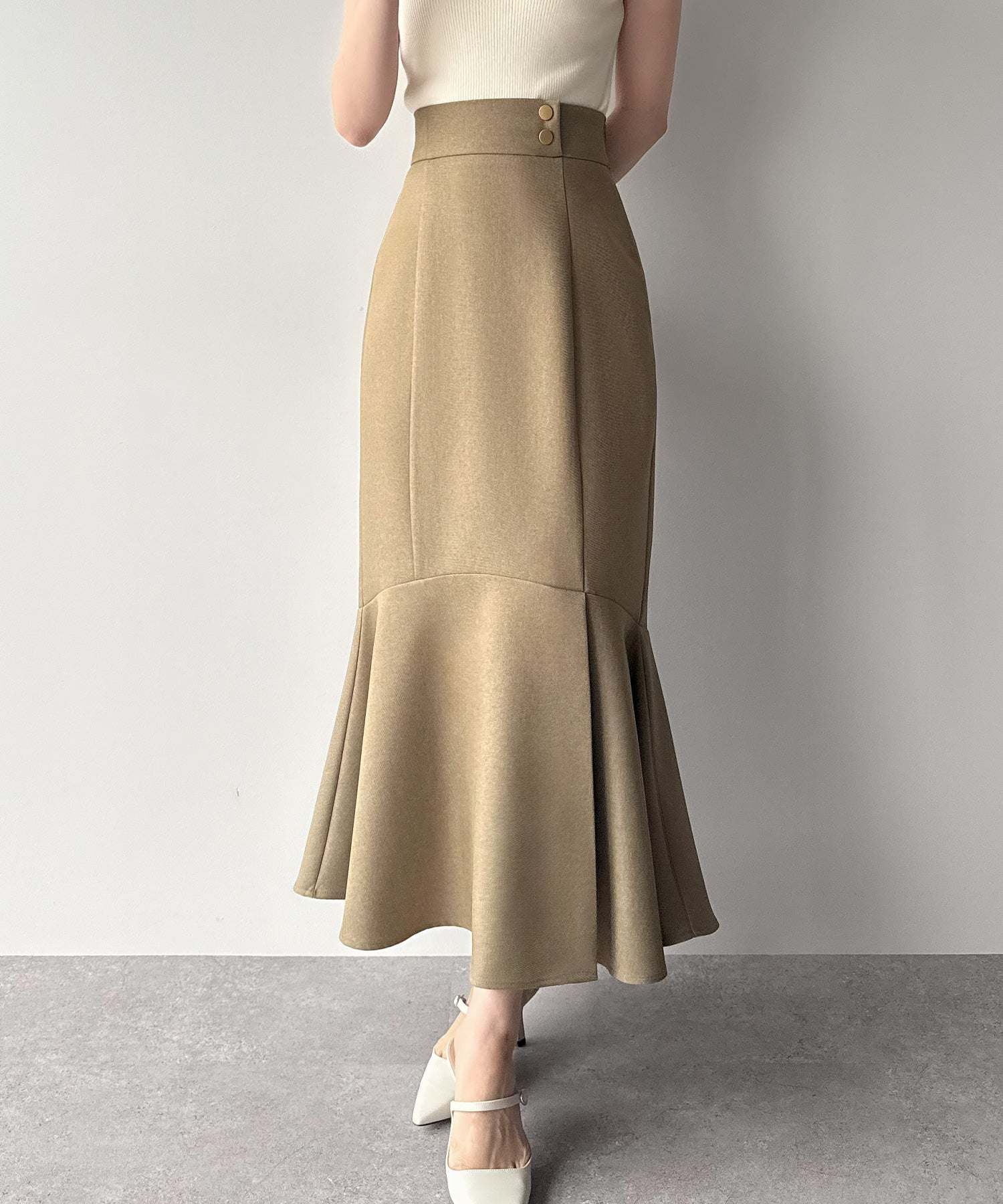 ミピアール mipiarl mipiarl 前スリットゴールドボタンマーメイドスカート (グレージュ) グレージュ