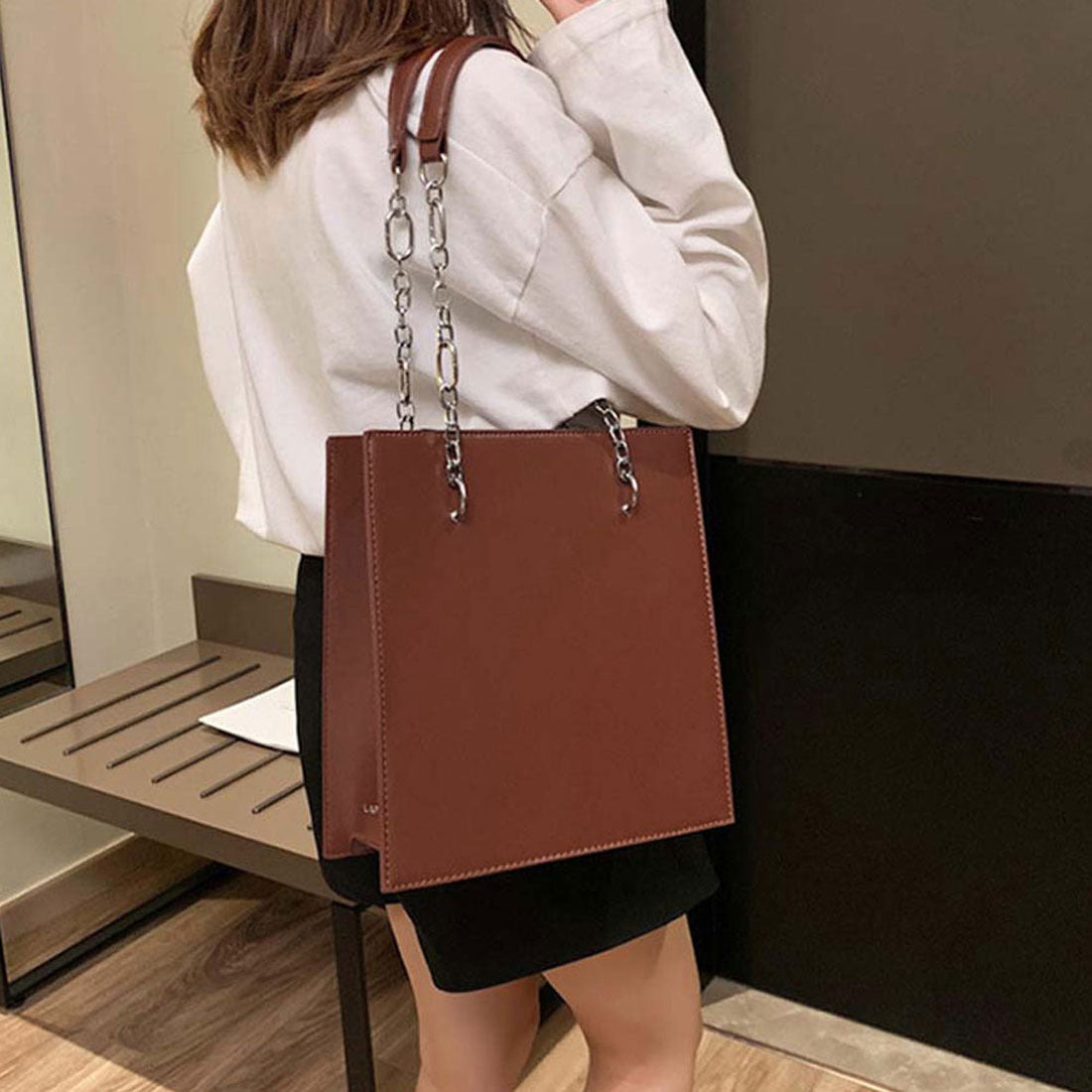 2way トートバッグ スクエアバッグ,ブラウン