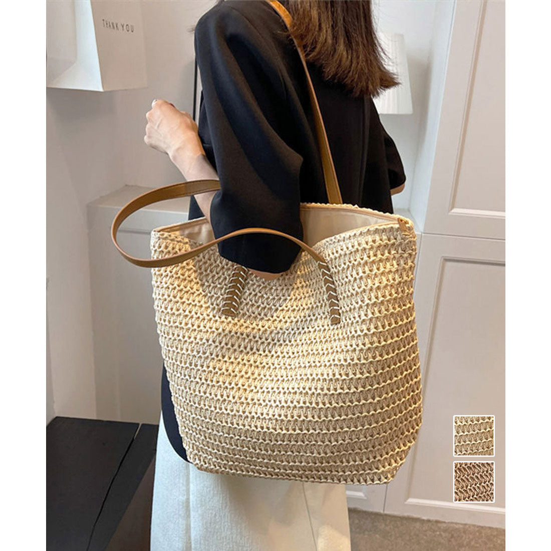 ミニミニストア miniministore ストローバッグ 大容量麦わらバック夏祭り (キャメル) キャメル