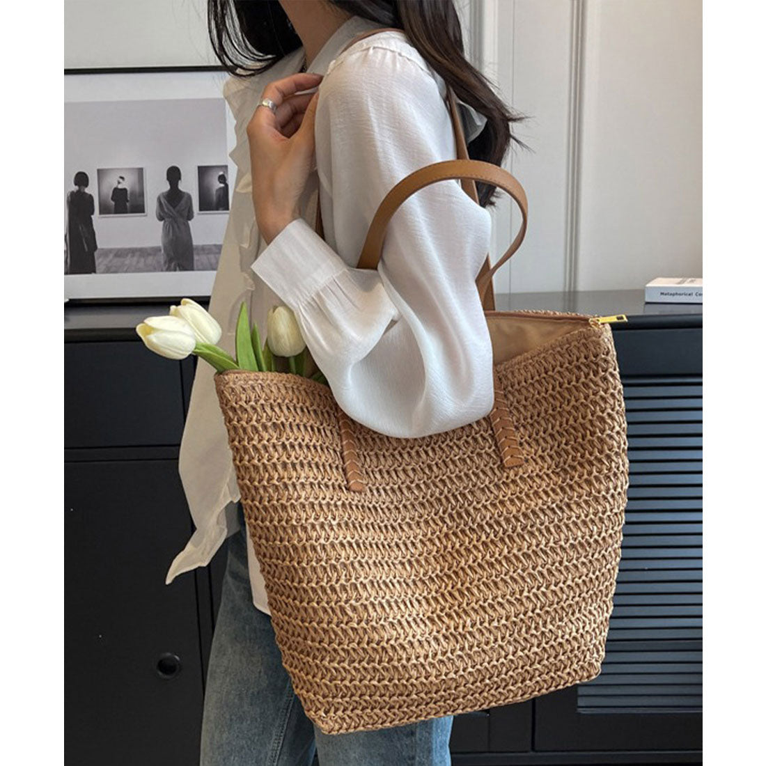 ミニミニストア miniministore ストローバッグ 大容量麦わらバック夏祭り (キャメル) キャメル