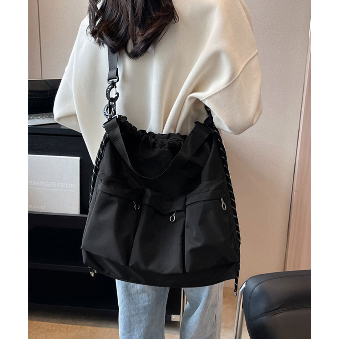 ミニミニストア miniministore ドローストリングショルダーバッグ 大容量 (ブラック) ブラック