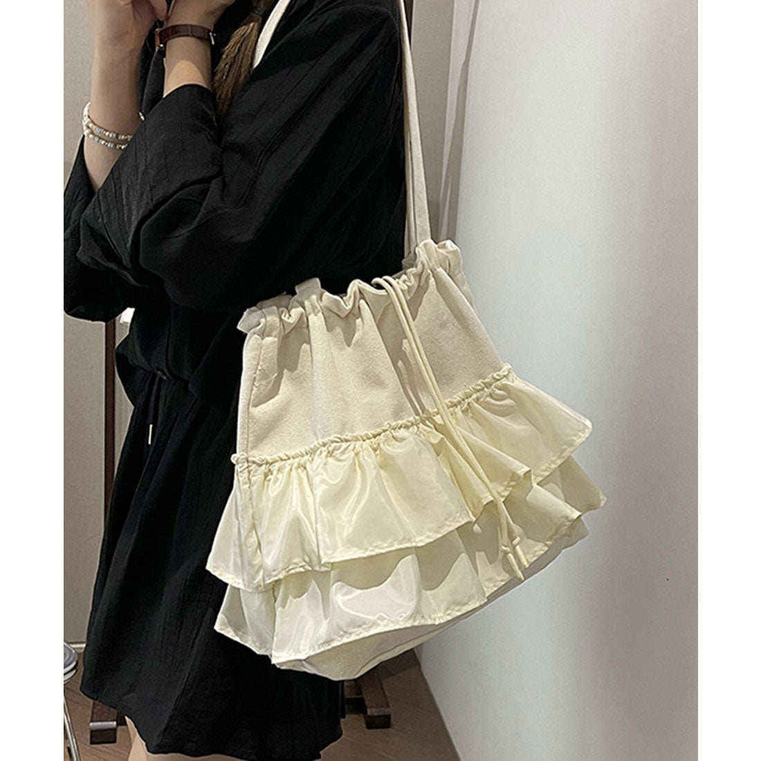 ミニミニストア miniministore ティアードフリルトートバッグ キャンバス (アイボリー) アイボリー