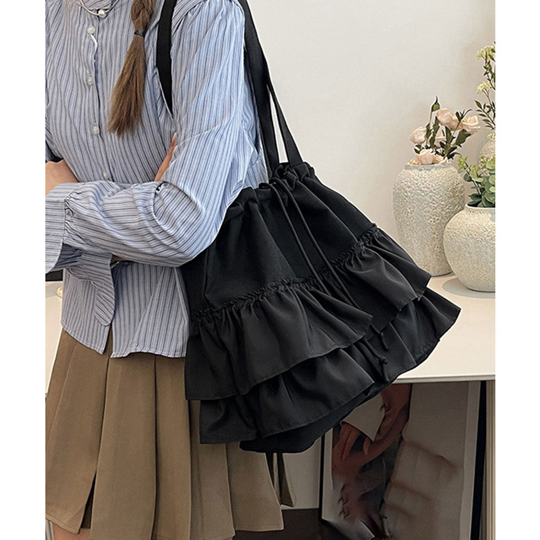 ミニミニストア miniministore ティアードフリルトートバッグ キャンバス (アイボリー) アイボリー
