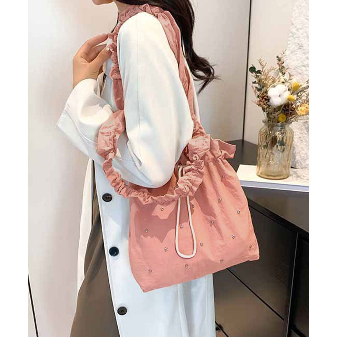 ミニミニストア miniministore ギャザートートバッグ 巾着型トート大容量 (グレー) グレー