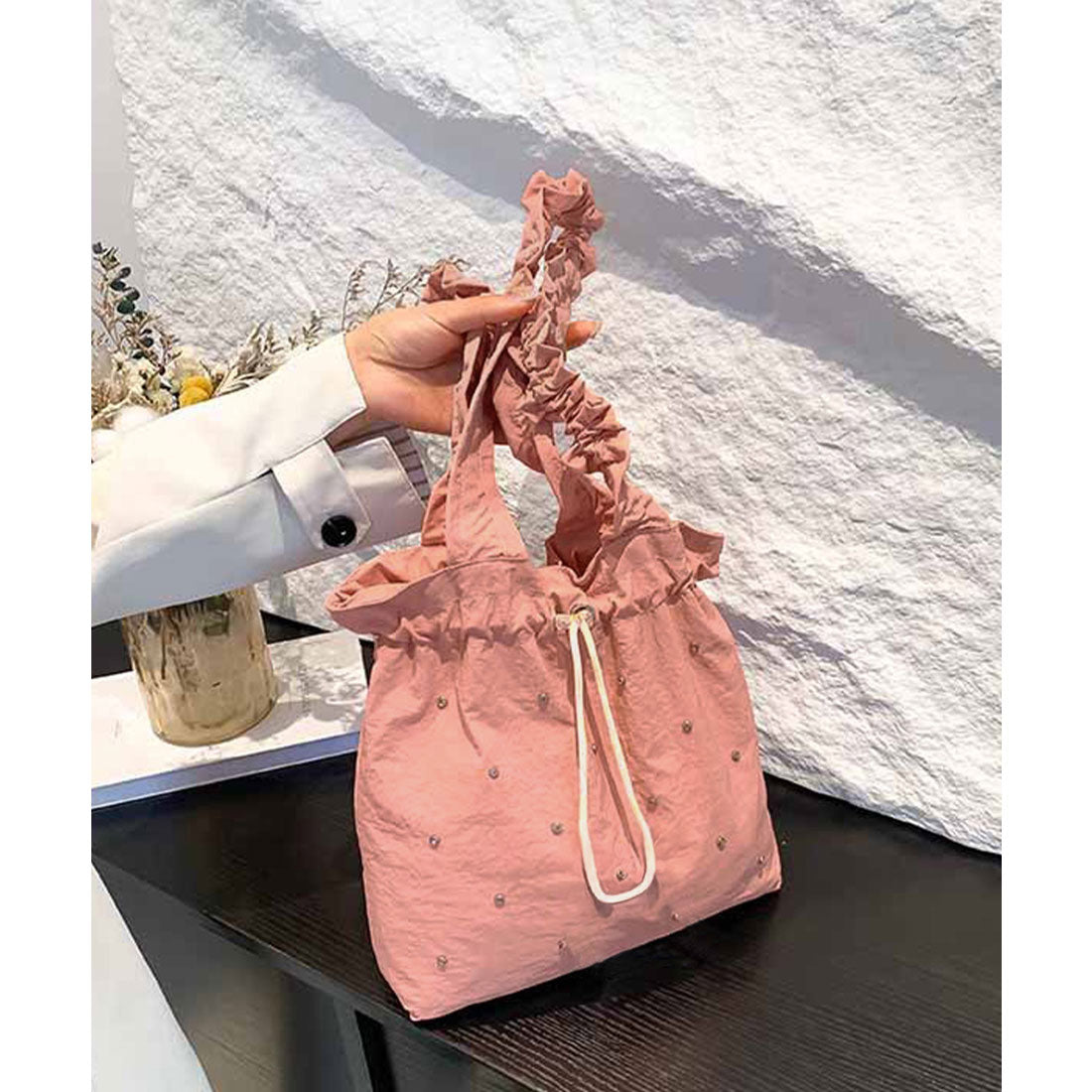 ミニミニストア miniministore ギャザートートバッグ 巾着型トート大容量 (グレー) グレー